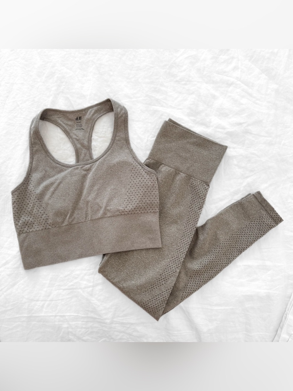 H&M Beige Seamless Sports Bra and Leggings Set